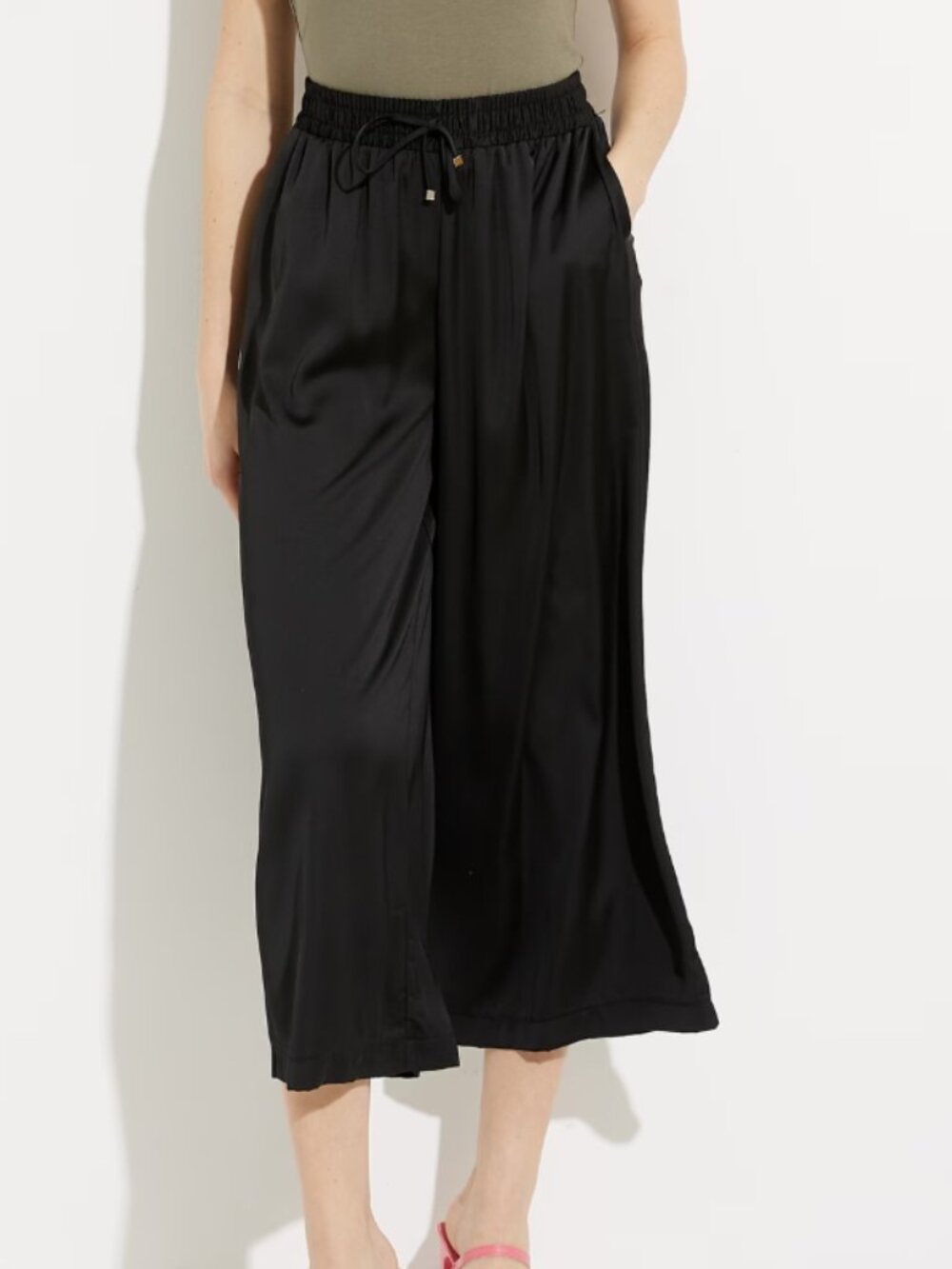 NWT! Joseph Ribkoff Satin Wide-leg Cropped Pants Elastic Waist Size 12 Ret $174